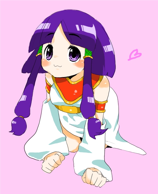 1girl, :3, all_fours, cleopatra_fortune, detached_sleeves, heart, ichihaya, patrako