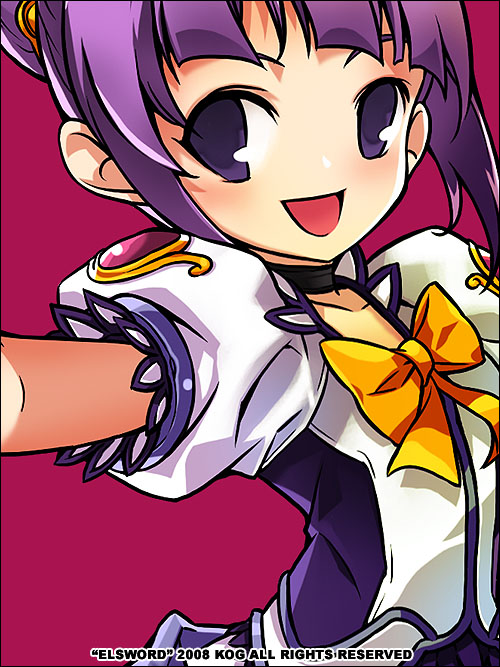 00s, 1girl, 2008, aisha_(elsword), copyright_name, elsword, high_magician_(elsword), pink_background, purple_hair, ress, ribbon, violet_eyes