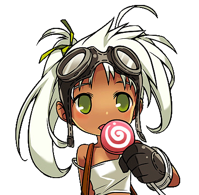 1girl, candy, dark_skin, echo_(elsword), elsword, female, gloves, goggles, green_eyes, licking, lollipop, lowres, ress, simple_background, solo, strap_slip, swirl_lollipop, twintails, uneven_twintails, white_background, white_hair
