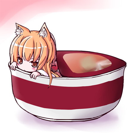 1girl, animal_ears, cup, fox_ears, in_container, in_cup, japanese_clothes, lowres