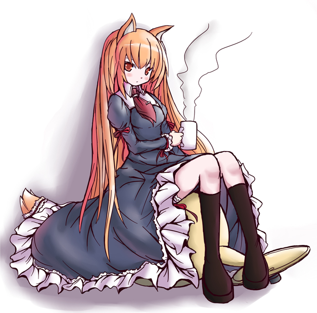animal_ears, footwear, fox_ears, gothic_lolita, kneehighs, lolita_fashion, original, shio_poteto