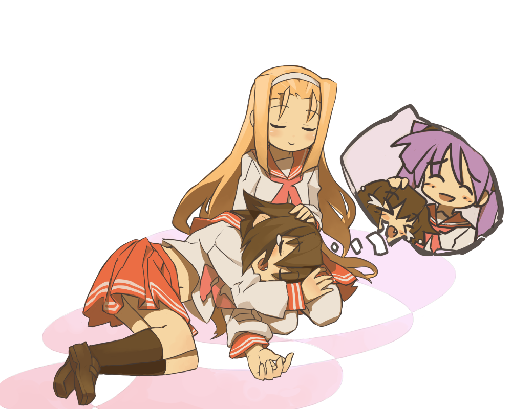 3girls, bad_id, fang, hiiragi_kagami, itsukia, kusakabe_misao, lap_pillow, lucky_star