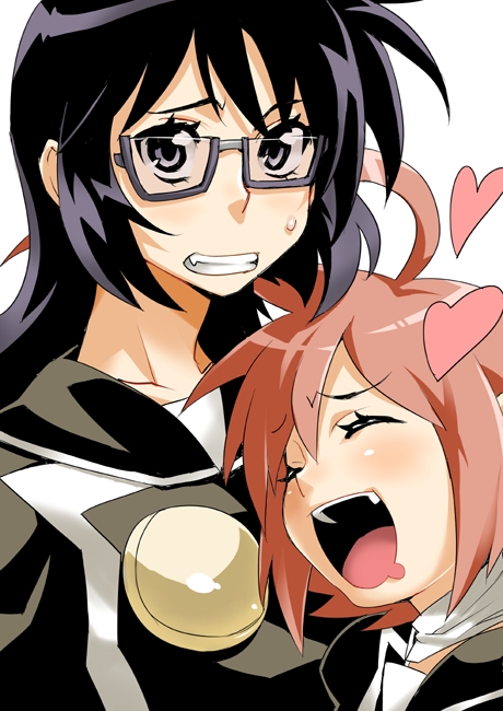 2girls, bad_id, closed_eyes, glasses, hayate_x_blade, heart, kurogane_hayate, mudou_ayana
