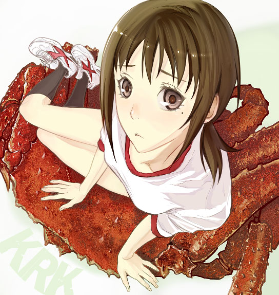 1girl, crab, furayu_(flayu), gym_uniform, kaga_ai, numeri_(pixiv), sayonara_zetsubou_sensei, solo