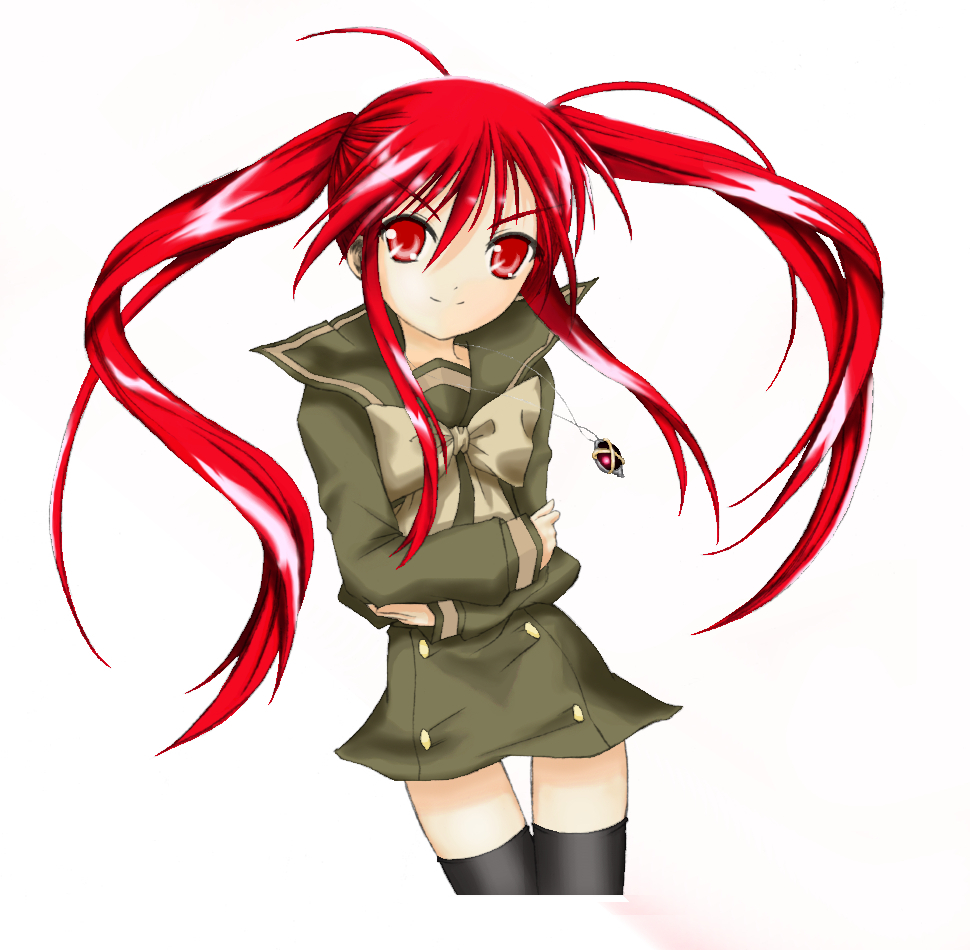 1girl, alastor_(shakugan_no_shana), aoi_(artist), jewelry, long_hair, pendant, redhead, school_uniform