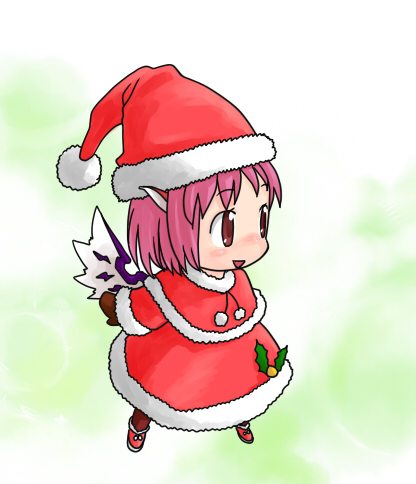 capelet, chibi, kiriu, lowres, mystia_lorelei, santa_costume, short_hair, touhou
