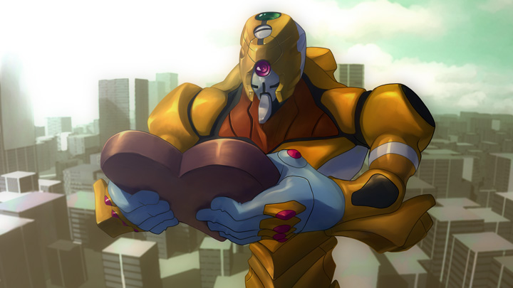 bad_id, chocolate, chocolate_heart, city, clouds, eva_00, giving, heart, mecha, neon_genesis_evangelion, no_humans, outdoors, rokusho, sky, solo, valentine