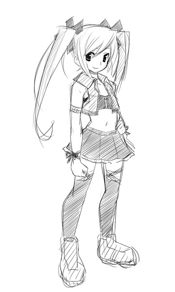 hermmy, midriff, monochrome, original, thigh-highs, twintails, zettai_ryouiki