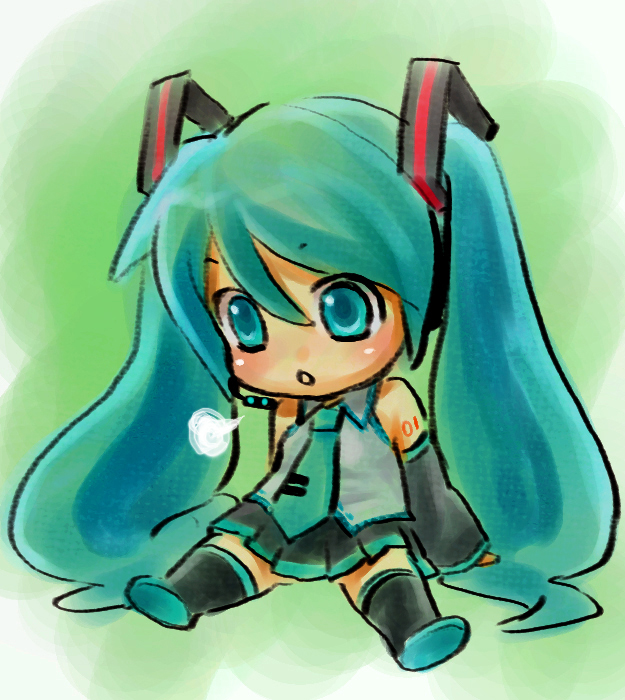 1girl, aqua_hair, chibi, hatsune_miku, nawoko, sitting, solo, thigh-highs
