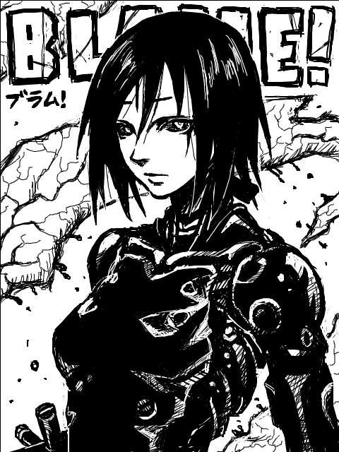 !, 1girl, black_hair, black_sclera, blame!, bodysuit, chikaku_kabin, closed_mouth