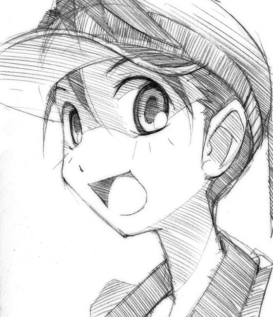 gofu, looking_back, monochrome, ookusa_manami, sayonara_zetsubou_sensei, sketch, traditional_media