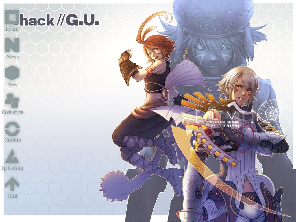 .hack//, .hack//g.u., 1girl, 2boys, ahoge, arm_guards, azure_kite, bandai