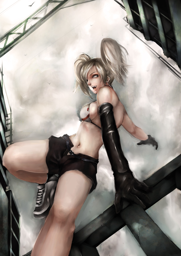 1girl, asanuma, bad_id, bikini, bikini_top, gloves, grey_eyes, long_hair