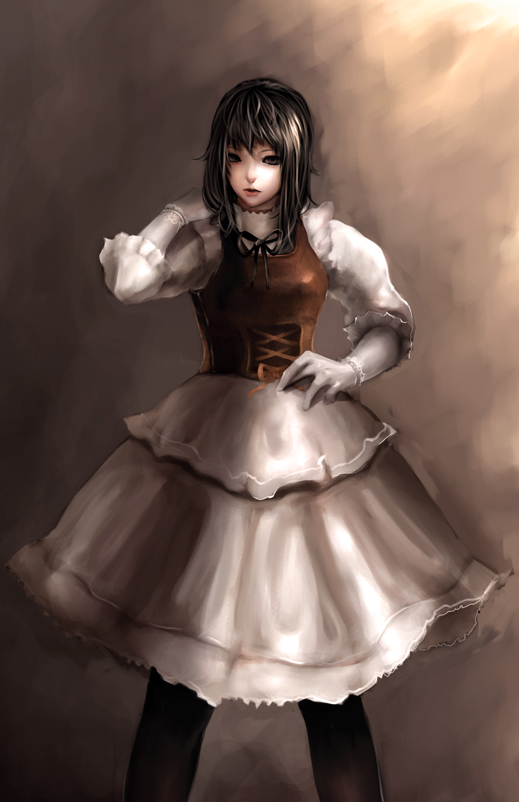 1girl, asanuma, bad_id, black_hair, gothic, original, solo