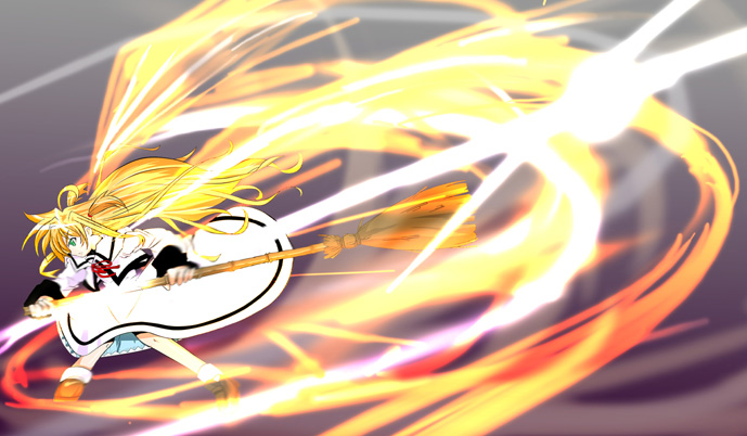 00s, arisa_bannings, blonde_hair, broom, burning_arisa, dress, lyrical_nanoha, mahou_shoujo_lyrical_nanoha