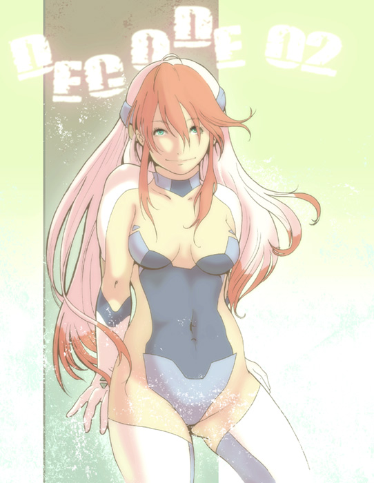 birdy_the_mighty, birdy_the_mighty_decode, gloves, green_eyes, inugami_mokekiyo, long_hair, multicolored_hair, pink_hair, smile, tetsuwan_birdy, tetsuwan_birdy_decode, thigh-highs, thighhighs, white_legwear, white_thighhighs