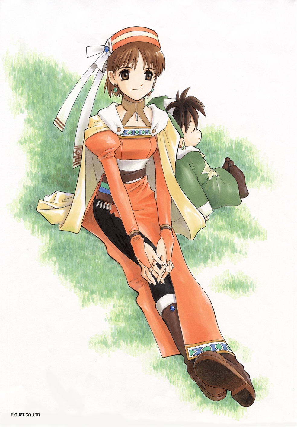 1boy, 1girl, 90s, age_difference, alchemist, atelier_(series), atelier_elie, back-to-back
