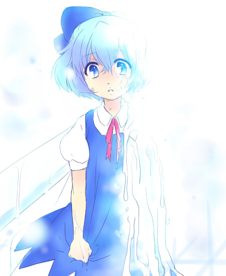 blue_hair, chigo, cirno, death, dying, melting, ribbon, ribbons