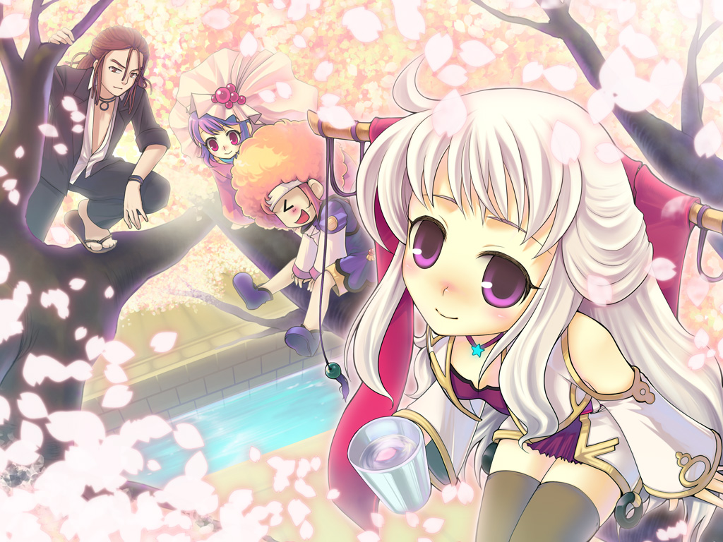 2boys, 2girls, afro, alcohol, black_legwear, blazer, blonde_hair, blush