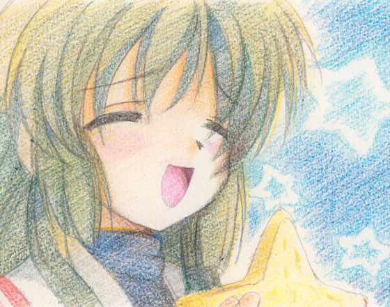 1girl, :d, clannad, closed_eyes, gofu, happy_state, ibuki_fuuko, open_mouth