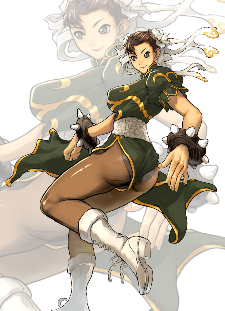 1girl, ass, bracelet, capcom, china_dress, chinese_clothes, chun-li, dress