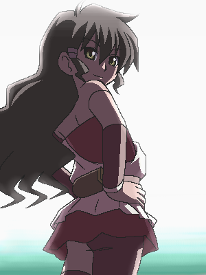 1girl, ass, bare_shoulders, brown_eyes, brown_hair, cheerleader, deltora_quest, from_behind
