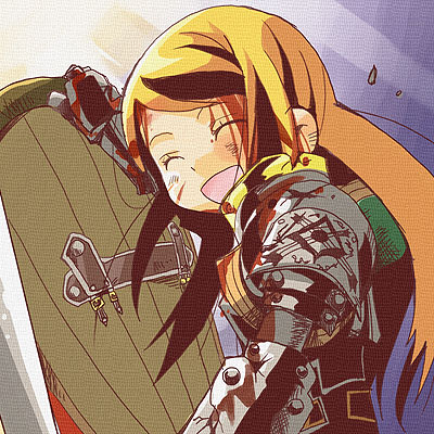 1girl, araki_fuu, armor, atlus, blonde_hair, blood, lowres, paladin