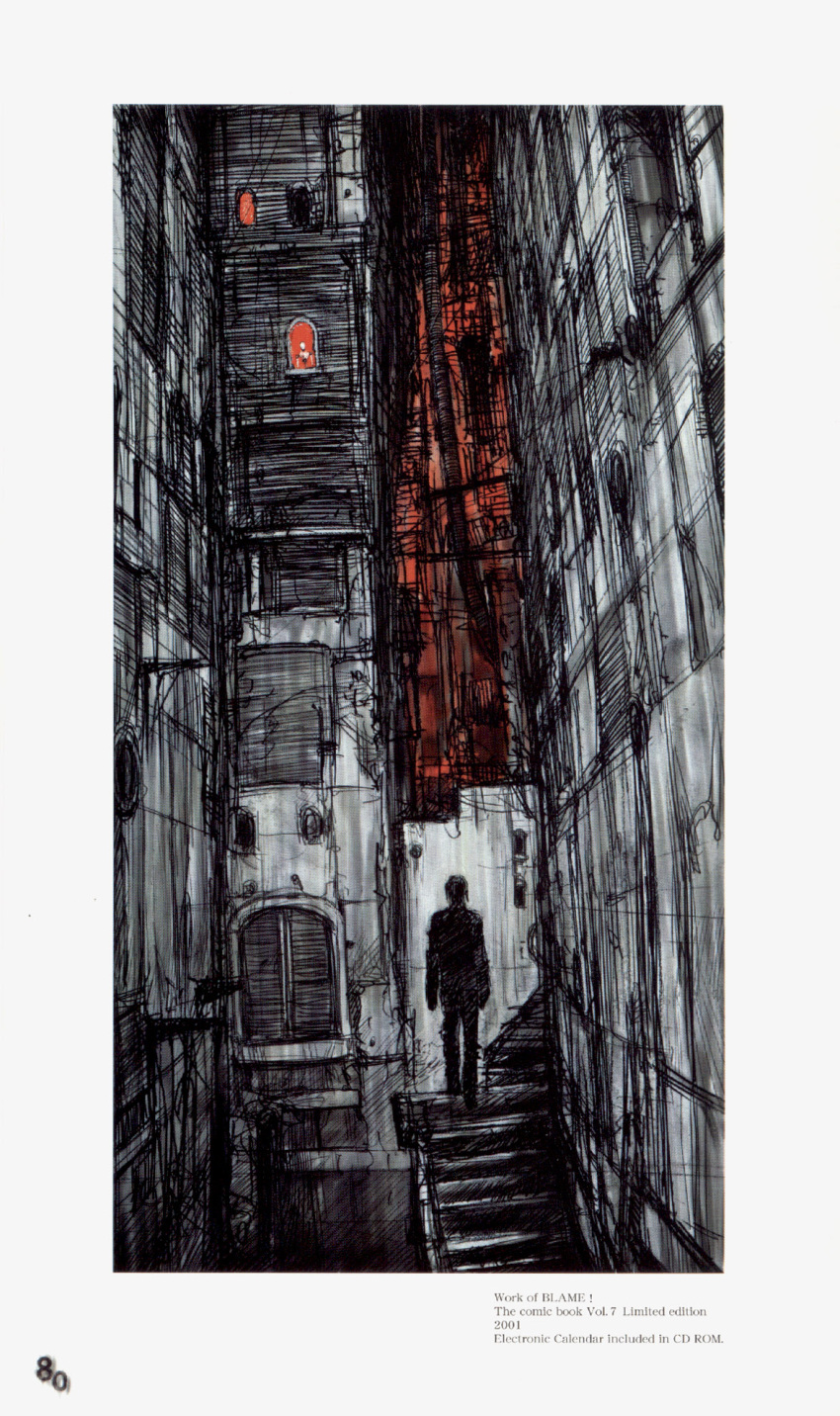 1boy, blame!, blame_and_so_on, building, full_body, highres, machinery, megastructure