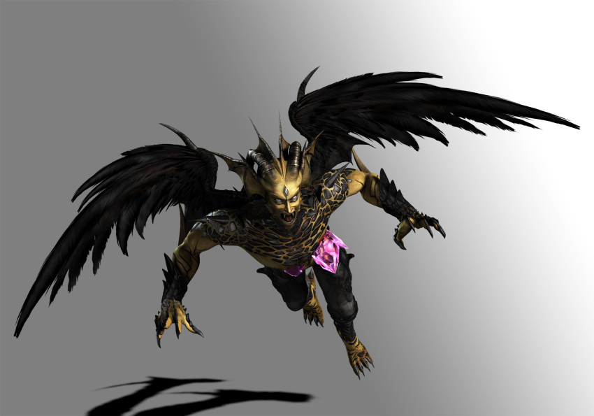 3d, akumajo_dracula, castlevania, castlevania:_curse_of_darkness, demon, flying, horns, innocent_devil, official_art, open_mouth, sword, wings