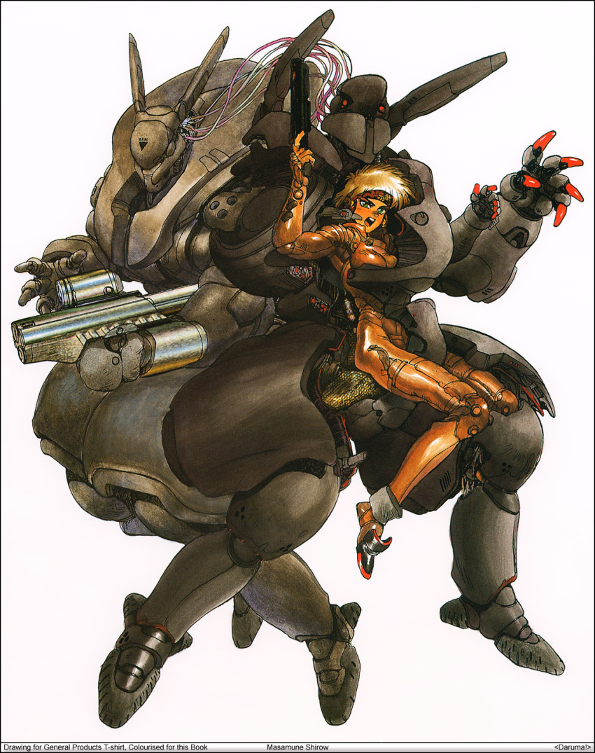 80s, appleseed, briareos_hecatonchires, deunan_knute, highres, intron_depot, landmate, mecha