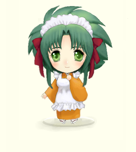 1girl, chibi, green_hair, jochuu-san, lowres, maid, nendoroid, oekaki