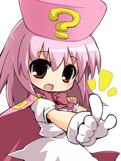 /\/\/\, 1girl, ?, benesse, gloves, hat, hatena_yousei, izuno_kenta