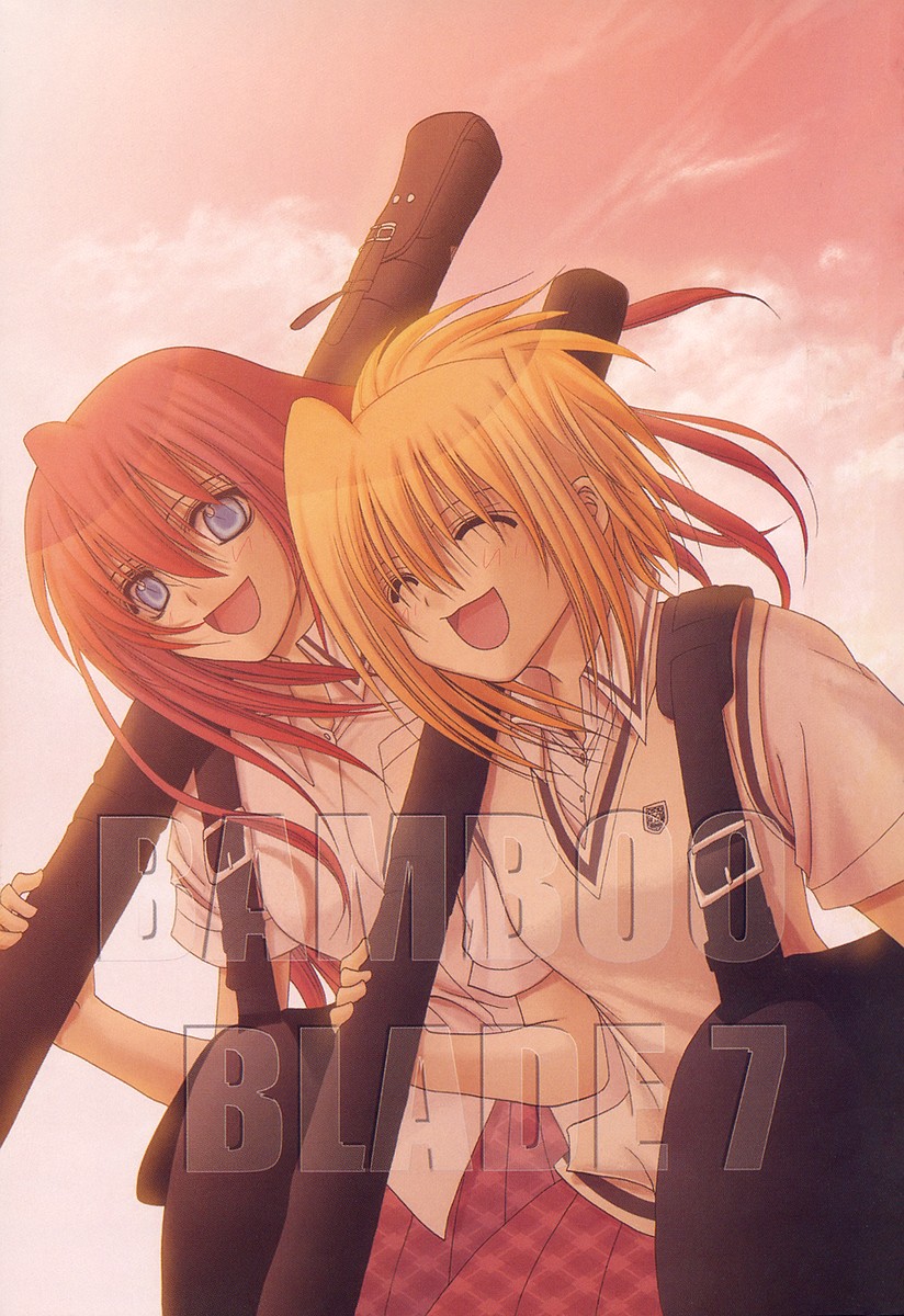 2girls, :d, ^_^, bag, bamboo_blade, blonde_hair, chiba_kirino, closed_eyes