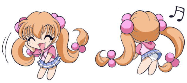 ^_^, bad_id, chibi, child, closed_eyes, dancing, hair_bobbles, hair_ornament, imaden, kodomo_no_jikan, kokonoe_rin, music, musical_note, panties, pantyshot, skirt, the_monkey, twintails, underwear
