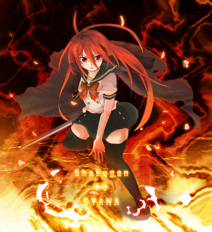1girl, alastor_(shakugan_no_shana), jewelry, pendant, redhead, sazame, school_uniform, serafuku