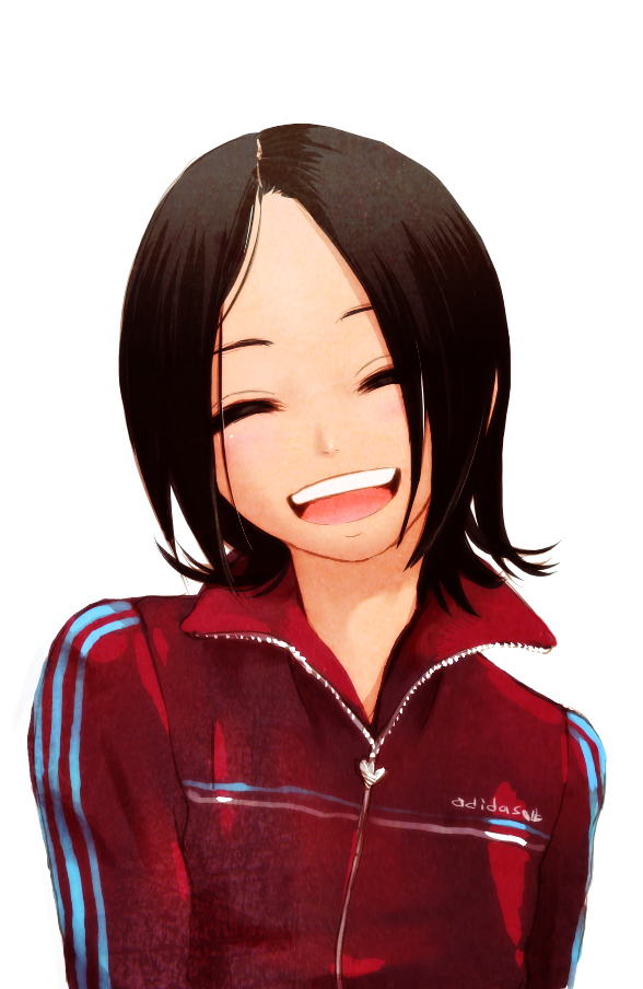 1girl, adidas, black_hair, closed_eyes, jacket, kasai_natsuka, nagasawa_shin, original
