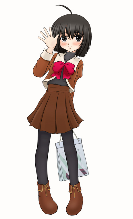 1girl, ahoge, bag, black_hair, black_legwear, isaji_(issa-g), original, pantyhose