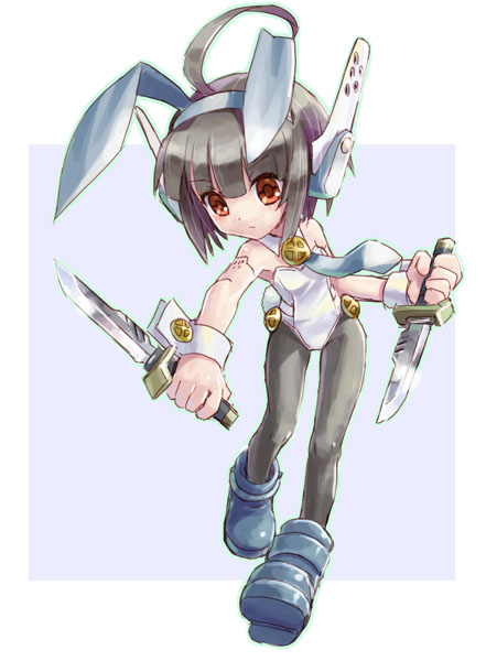 animal_ears, black_hair, bunnysuit, combat-san, hoihoi-san, ichigeki_sacchuu!!_hoihoi-san, katahira_masashi, knife