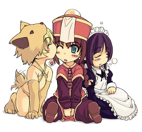 alice_(ragnarok_online), animal_ears, jiangshi, kiss, lowres, maid, moonlight_flower, munak
