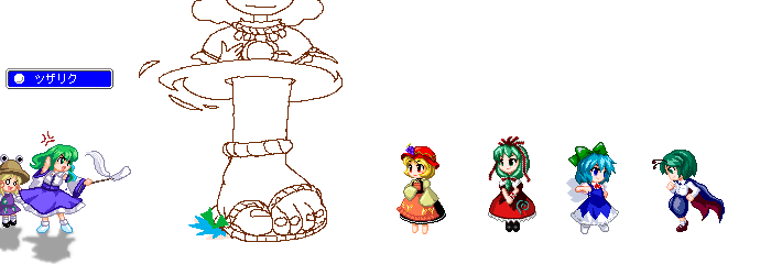 aki_minoriko, antennae, blonde_hair, blue_eyes, blue_hair, bow, cape, cirno