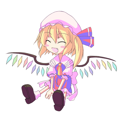 1girl, animated, animated_gif, blonde_hair, fang, female, flandre_scarlet, lowres