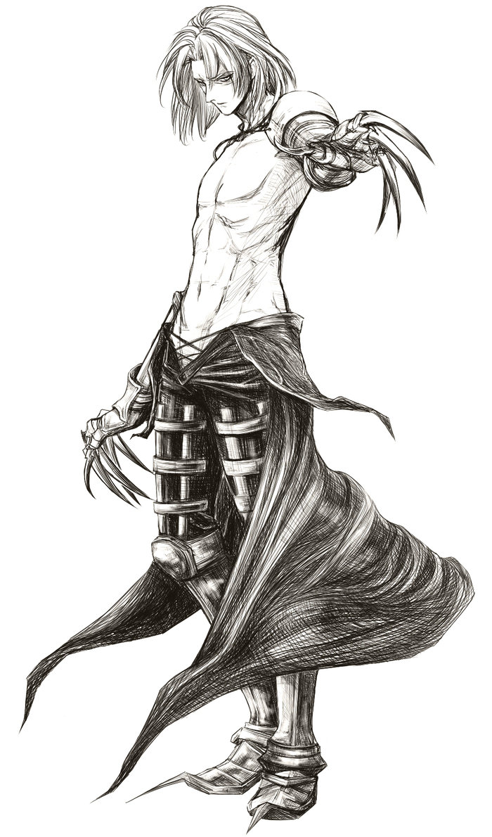 1boy, aoi_(ene), armor, bad_id, boots, claws, full_body, leather