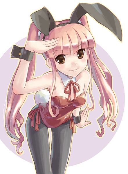 1girl, animal_ears, brown_eyes, bunnysuit, darker_than_black, katahira_masashi, kayanuma_kiko, leaning_forward