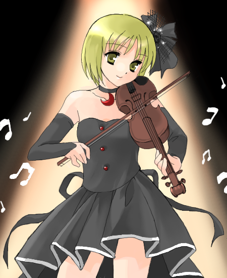 1girl, bare_shoulders, beamed_quavers, blonde_hair, choker, coco_(artist), detached_sleeves, dress