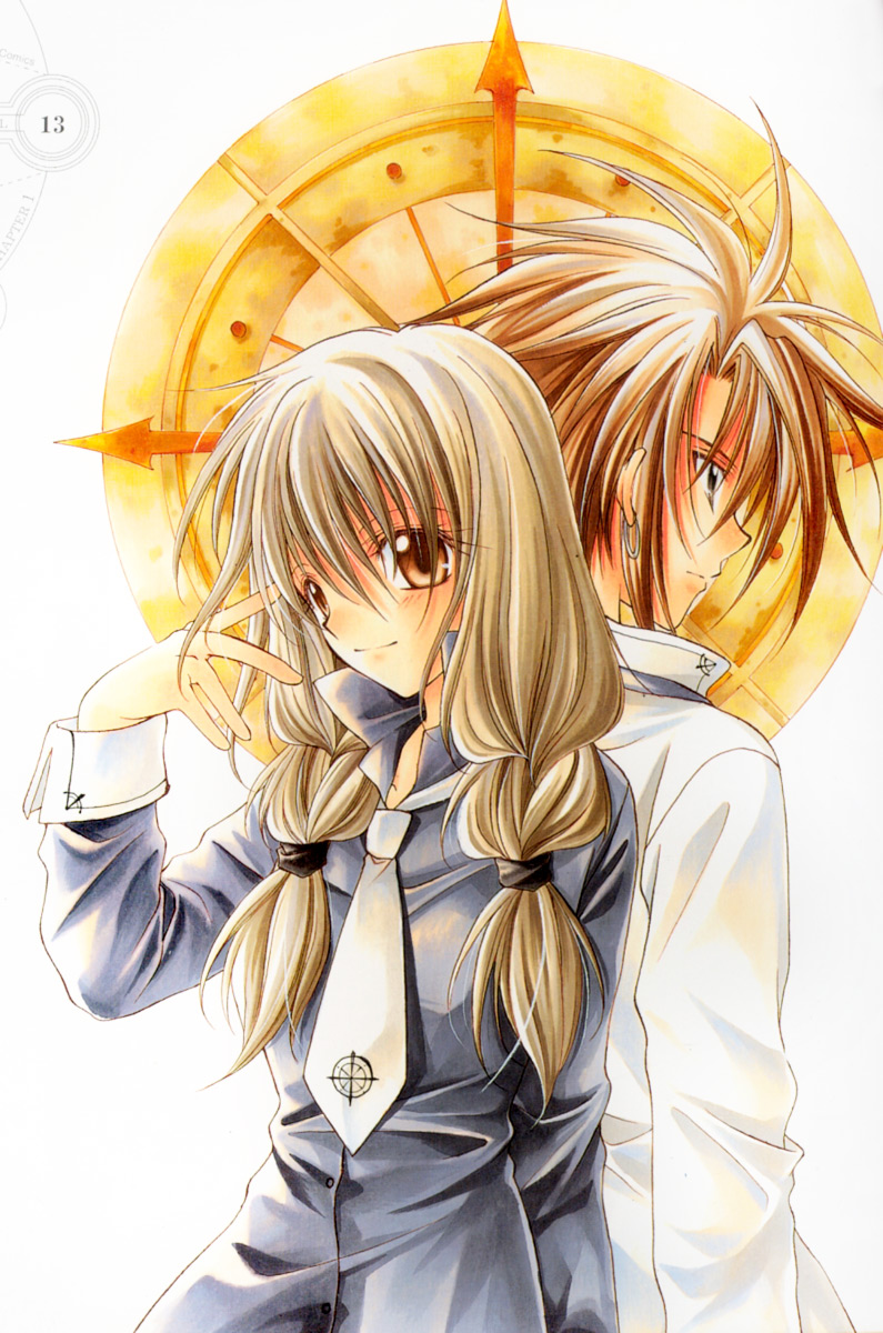 00s, back-to-back, brown_eyes, brown_hair, highres, long_hair, mizuno_eita, narumi_ayumu