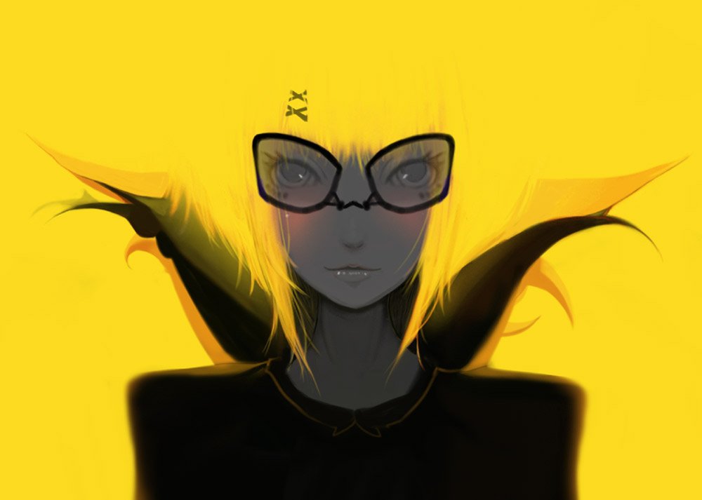 1girl, blending, blush, dskb, glasses, lips, simple_background, smile