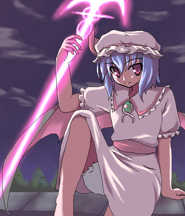 1girl, akiyasu, bloomers, brooch, clouds, dress, emerald, female