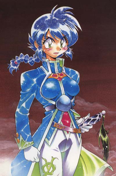 1girl, 90s, araizumi_rui, blue_hair, braid, sherra, sherra_(slayers), single_braid