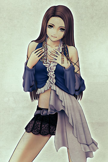 00s, 1girl, bare_shoulders, belt, black_skirt, blue_shirt, blush, breasts