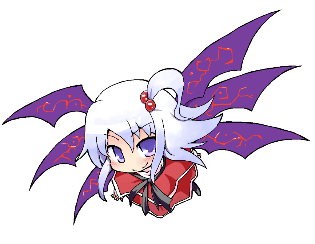 chibi, flying, hair_bobbles, hair_ornament, kari_(karinimooreha), multiple_wings, purple_eyes, shinki, side_ponytail, silver_hair, smile, solo, touhou, violet_eyes, wings